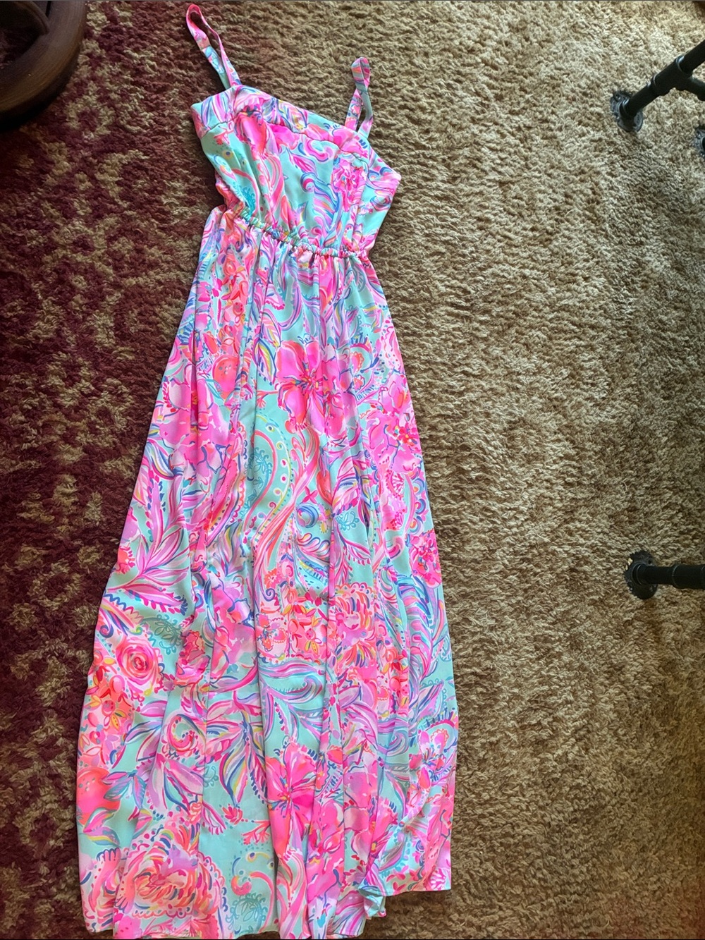 Lilly Pulitzer Pink & Aqua Floral Maxi Sundress